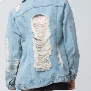 Boom Boom Jeans Womens Denim Jacket Small Light Blue Jean Distressed Ripped